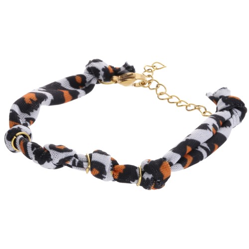 Bracciale in tessuto annodato con 3 anelli - Acciaio inossidabile 304L Dorato - Leopardo x18cm