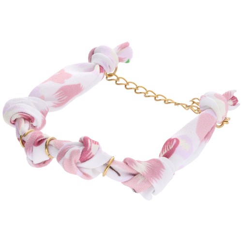 Bracciale in tessuto a fiori legati con 3 anelli - Acciaio inossidabile 304L Dorato - Bianco x18cm