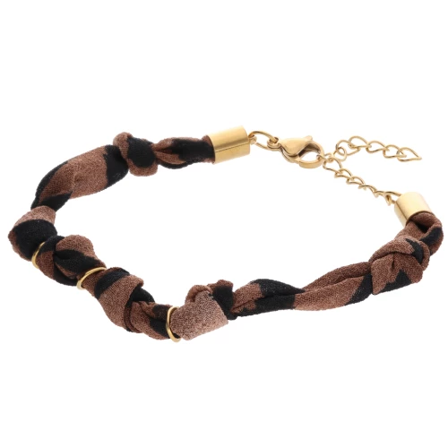 Bracciale in tessuto annodato con 3 anelli - Acciaio inossidabile 304L Dorato - Marrone - Nero x18cm
