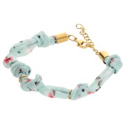 Bracciale a fiori in tessuto legato con 3 anelli - Acciaio inossidabile 304L Dorato - Menta x18cm
