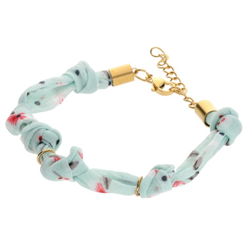 Bracciale a fiori in tessuto legato con 3 anelli - Acciaio inossidabile 304L Dorato - Menta x18cm