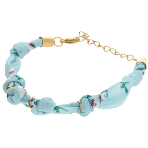 Bracciale a fiori in tessuto legato con 3 anelli - Acciaio inossidabile 304L Dorato - Blu x18cm