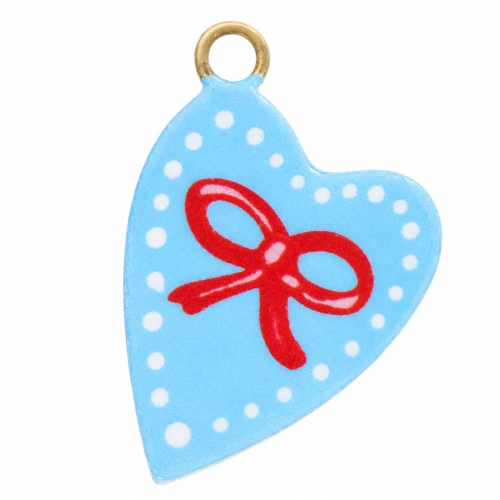 Ciondolo a cuore 12x8 mm stampato UV - Fiocco - Acciaio inossidabile 304L Dorato - Blu - Rosso