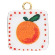 Ciondolo quadrato 9,5x8 mm Stampa UV - Arancione - Acciaio inossidabile 304L Dorato - Bianco x1