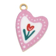 Ciondolo a cuore 12x8 mm stampato UV - Tulipano - Acciaio inossidabile 304L Dorato - Rosa x1