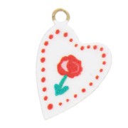 Ciondolo a cuore 12x8 mm stampa UV - Peonia - Acciaio inossidabile 304L Dorato - Rosso x1