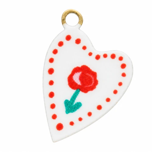 Ciondolo a cuore 12x8 mm stampa UV - Peonia - Acciaio inossidabile 304L Dorato - Rosso x1