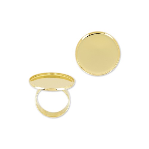 Anello in ottone con cabochon a fondo piatto rotondo da 20 mm - Dorato con oro fino x1