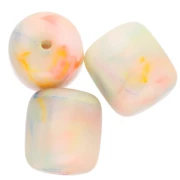 Perle tubolari in resina opaca 12x11 mm - Perlescenti multicolori marmorizzate x6