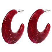 Orecchini a cerchio da 35 mm in resina opaca - Brillantini rossi scuri x2