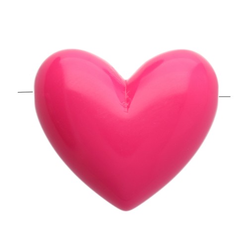 Perle a cuore in resina opaca 13x15 mm - foro orizzontale - rosa fucsia x6