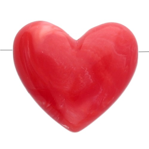 Perle a cuore in resina opaca 13x15 mm - foro orizzontale - Grenadine marmorizzato x6