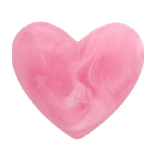Perle cuore 13x15 mm in resina traslucida - foro orizzontale - rosa scuro marmorizzato x6