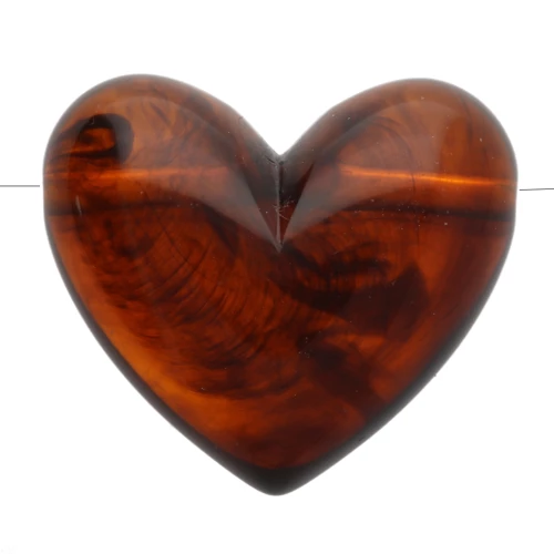 Perla a cuore in resina traslucida 15,5x18 mm - foro orizzontale - Ambra marmorizzata x1
