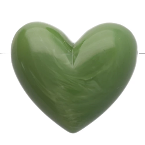Perla cuore in resina opaca 15,5x18 mm - foro orizzontale - color kaki x1