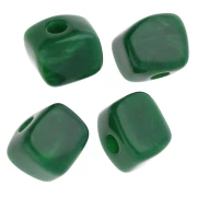 Perla cubica irregolare 15x13 mm in resina opaca - Verde abete marmorizzato x1