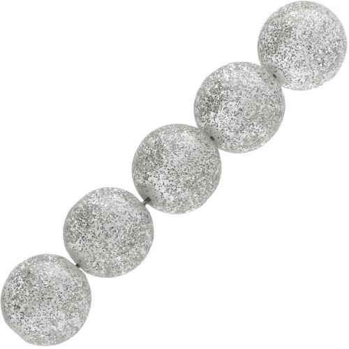 Perle rotonde di 12 mm in resina trasparente - Brillantini argento x6