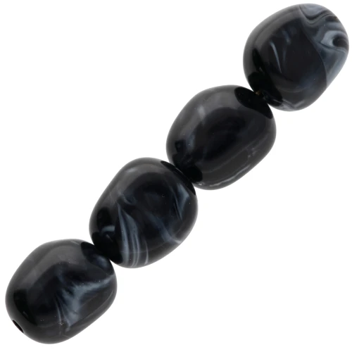 Perle acriliche irregolari opache 12x10 mm - Nero marmorizzato x10