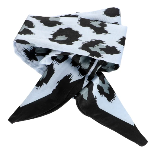 Nastro sciarpa in finta seta - 50 mm - Leopard Blue grey - Nero x85 cm