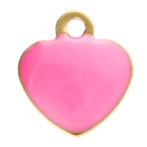 Ciondoli a cuore 5,5x5 mm con resina epossidica - Acciaio inox 304 Dorato - Rosa fluorescente x4