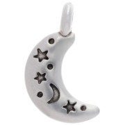 Ciondolo stella e luna 19x10 mm - Placcatura in argento antico x1