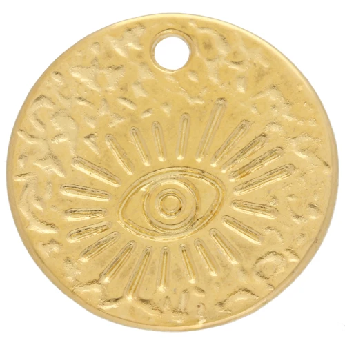 Pendente a forma di occhio rotondo martellato - 19,5 mm - Dorato con oro fino x1