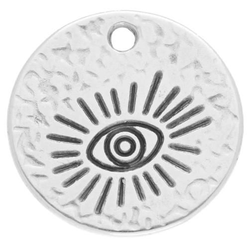 Pendente a forma di occhio rotondo martellato - 19,5 mm - Placcatura in argento antico x1