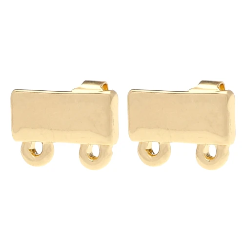 Orecchini perno rettangolari 7,5x11 mm 2 cerchi - Dorato x2
