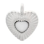 Ciondolo a cuore 18x14,5 mm con cuore in vetro - Placcato argento - Opale x1