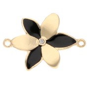 Distanziatore a fiore 21,5x15 mm con resina epossidica e strass - Dorato - Nero x1|raw }}