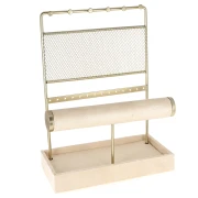 Portagioie - Espositore per gioielli 27,5x21 cm in metallo Dorato e pelle scamosciata beige x1