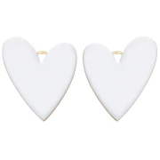 Pendenti a cuore 38x30 mm in resina epossidica - Acciaio inossidabile 304 Dorato - Bianco x2