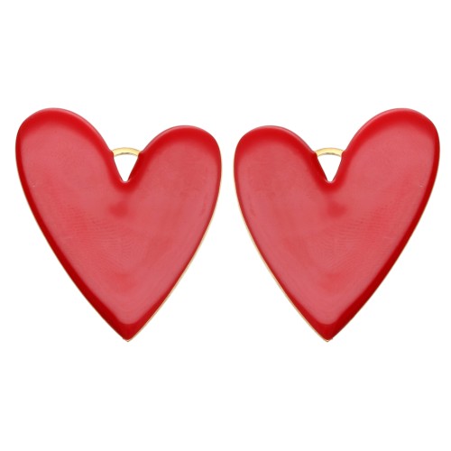 Pendenti a cuore 38x30 mm in resina epossidica - Acciaio inossidabile 304 Dorato - Rosso x2