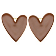 Pendenti a forma di cuore 38x30 mm con resina epossidica - Acciaio inossidabile 304 Dorato - Marrone x2|raw }}