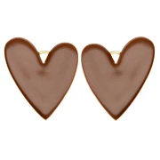 Pendenti a forma di cuore 38x30 mm con resina epossidica - Acciaio inossidabile 304 Dorato - Marrone x2