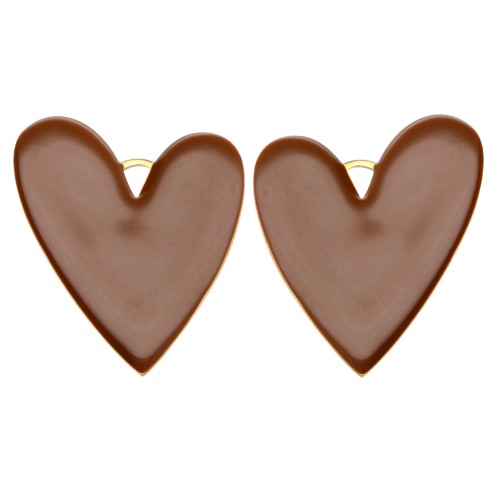 Pendenti a forma di cuore 38x30 mm con resina epossidica - Acciaio inossidabile 304 Dorato - Marrone x2