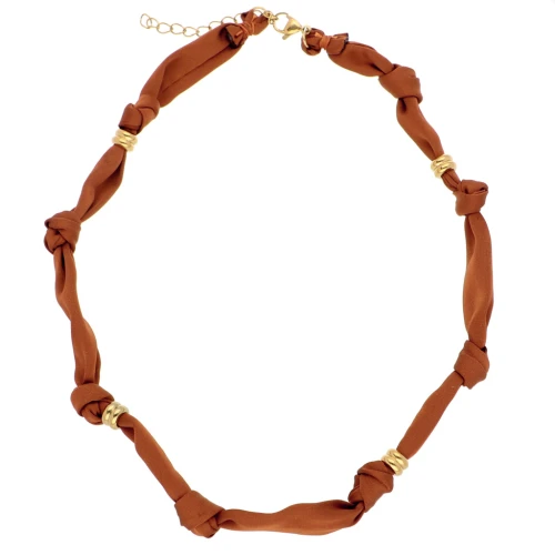 Collana annodata in tessuto con perle in acciaio inossidabile 304 Perla marrone chiaro Dorato x47cm