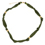 Collana annodata in tessuto con perle in acciaio inossidabile 304 Dorato - Khaki x47cm|raw }}