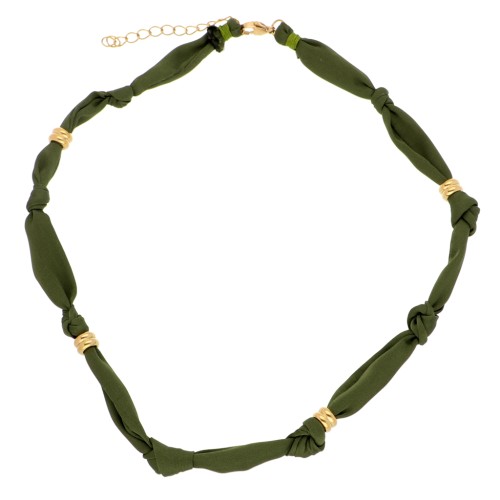 Collana annodata in tessuto con perle in acciaio inossidabile 304 Dorato - Khaki x47cm