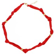 Collana annodata in tessuto con perle in acciaio inossidabile 304 Dorato - Rosso x47cm