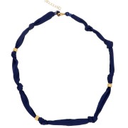 Collana annodata in tessuto con perle in acciaio inossidabile 304 Dorato - Blu navy x47cm