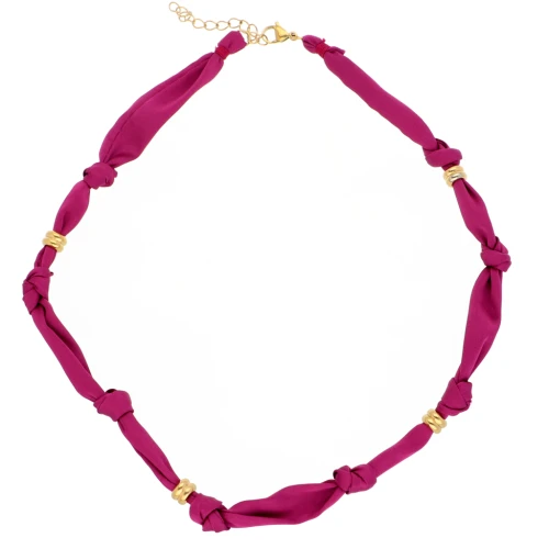 Collana annodata in tessuto con perle in acciaio inossidabile 304 placcato oro - Prugna x47cm