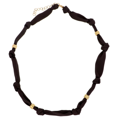 Collana annodata in tessuto con Perle in acciaio inossidabile 304 - Marrone scuro x47cm