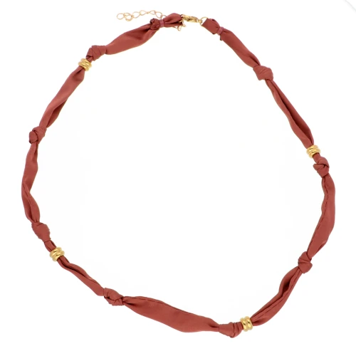 Collana annodata in tessuto con perle dorate in acciaio inossidabile 304 - Nocciola x47cm