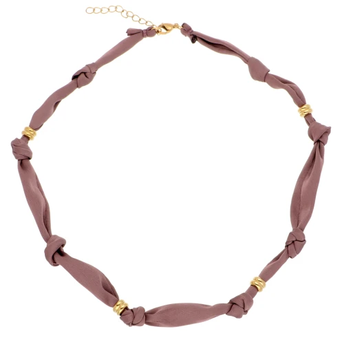 Collana annodata in tessuto con perle in acciaio inossidabile 304 Dorato - Greige x47cm
