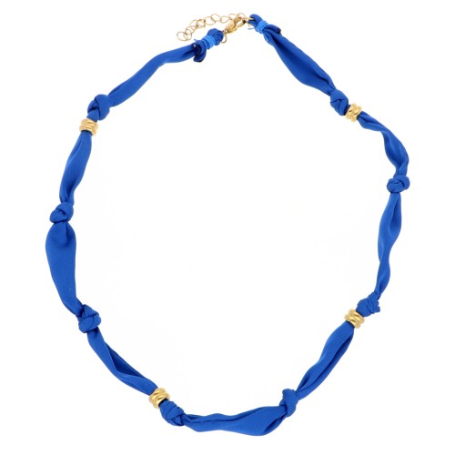Collana annodata in tessuto con perle in acciaio inossidabile 304 Dorato - Royal Blue x47cm