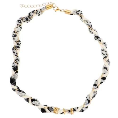 Collana con cordino intrecciato e catena in acciaio inossidabile 304 Dorato Bianco Grigio x42 cm