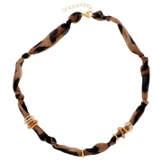 Collana in tessuto annodato leopardato - Perle sfaccettate e acciaio inossidabile 304 Dorato x41cm