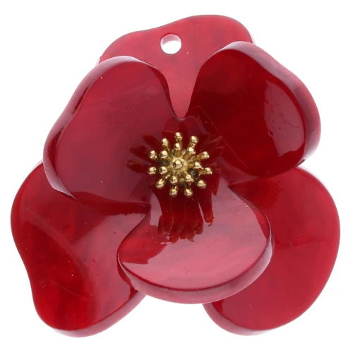 Pendenti a forma di fiore in rilievo in acrilico e acciaio inossidabile da 40 mm - Rosso marmorizzato x2