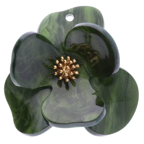 Pendenti a rilievo a forma di fiore in acrilico e acciaio inossidabile Dorato da 40 mm - Cachi marmorizzato x2